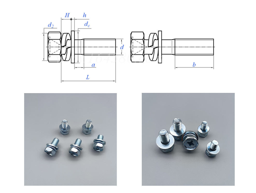 M3-M8 Cross Drive Hex Bolt Blue-White Zinc Spring & Flat Washers