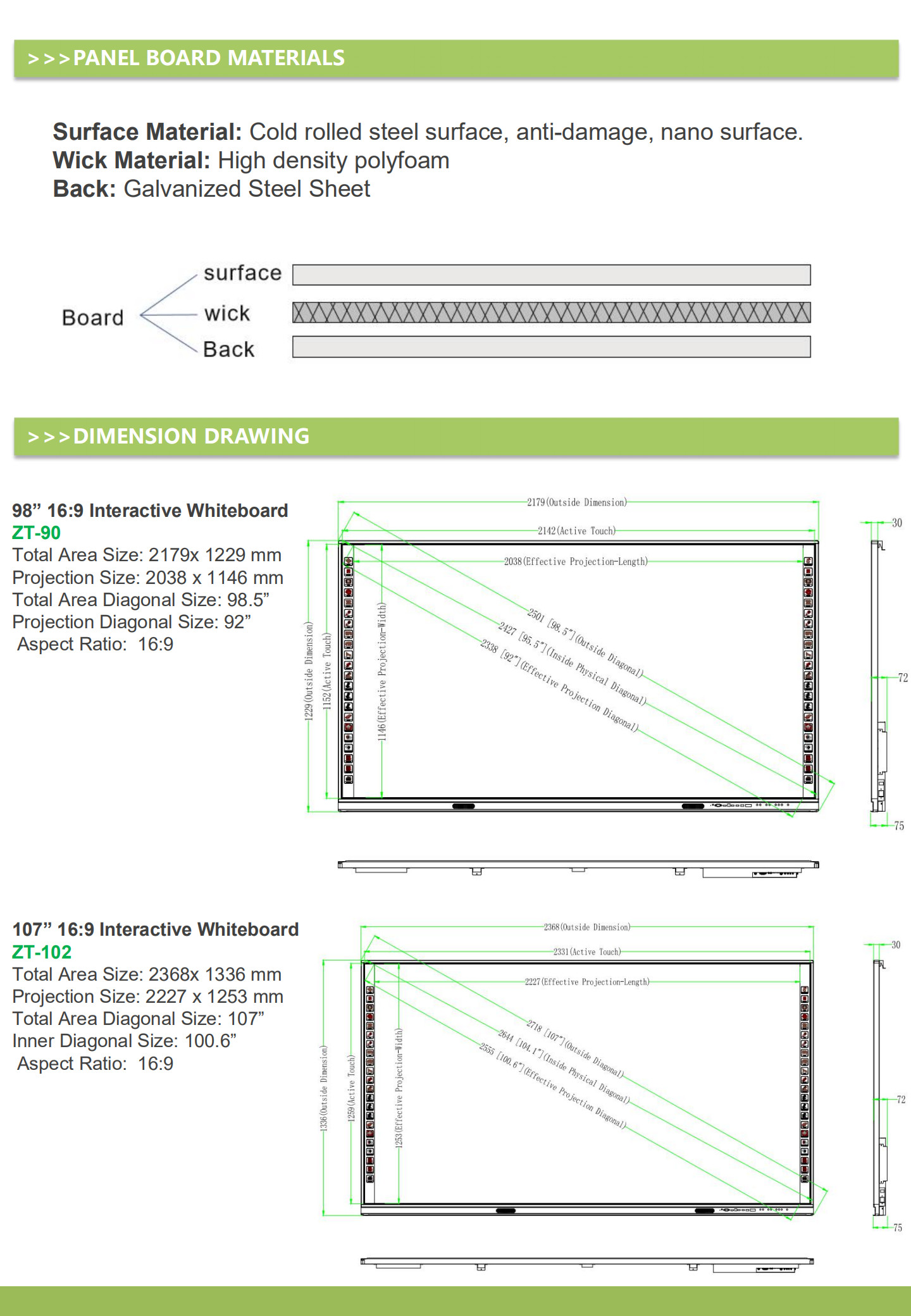 8G 102" All In One Interactive Whiteboard With 10 Touch Points
