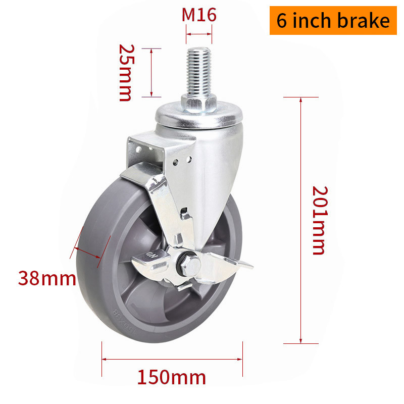 EDL Medium Duty TPE Caster 6inch 200kg Threaded by Swivel and Brake type 666S-56