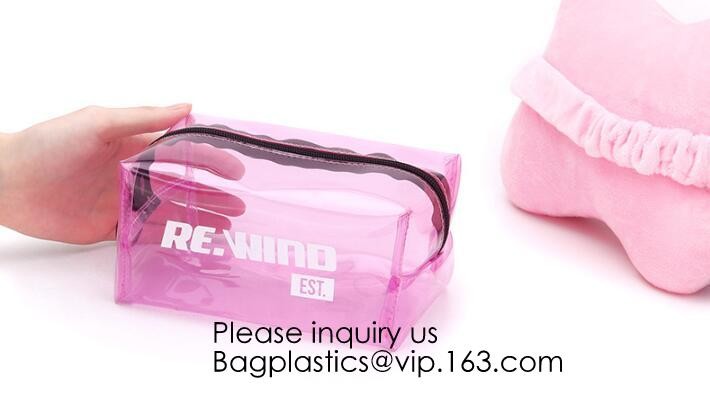 Clear Zipper Pouch with Strap Makeup Bag PVC Cosmetic Pouch,Printing Clear k Cosmetic PVC Pouch, bagease, bagplast