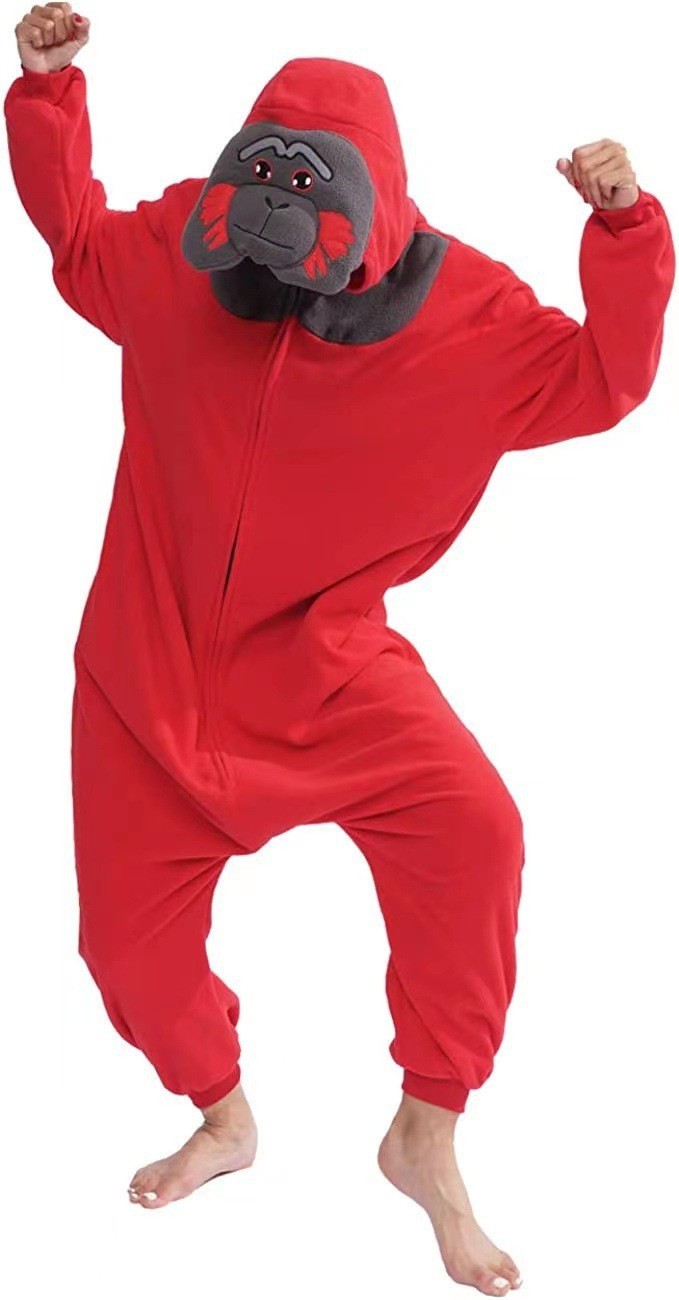 Unisex Flannel Romper Animal One Piece Pajamas With Hood And Button