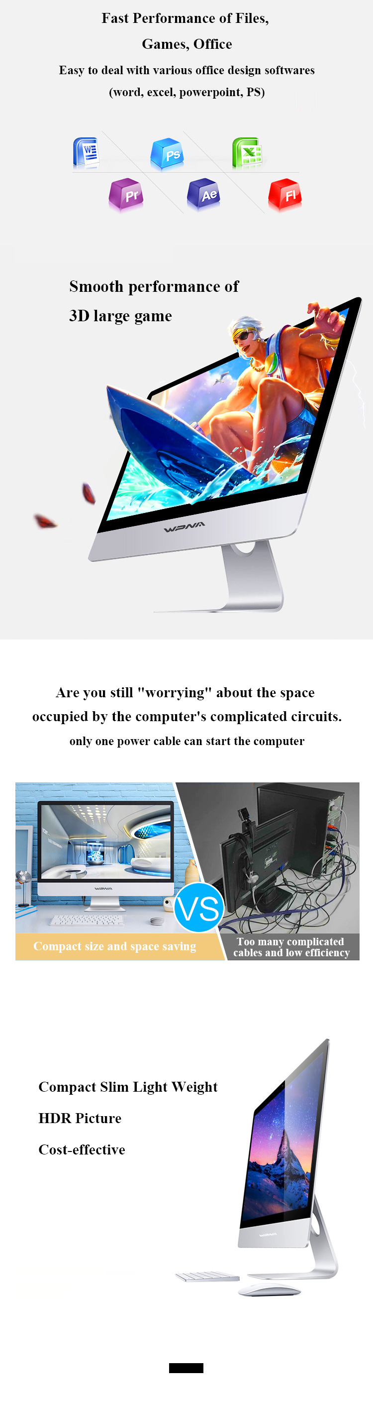 27 Inch Core I5 3340M 8G 256G SSD Office All In One Desktop Computer For Business Work