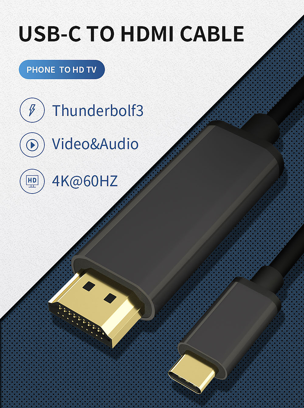 PS176 18G USB Type C To HDMI Cable Adapter 4k 60Hz HDMI Cable
