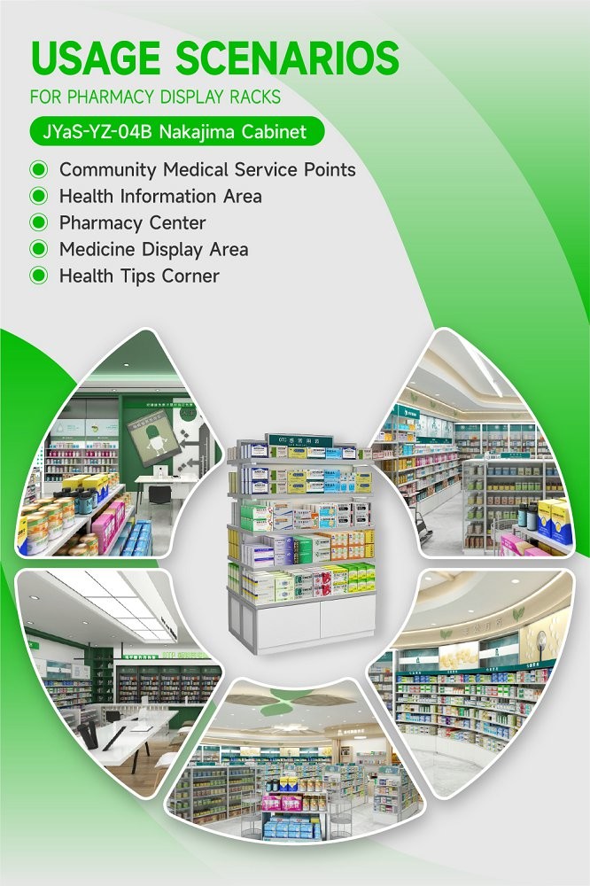JYaS-YZ-04B Minimalist Modern Style Pharmacy Center Cabinet With White Glossy Boards And Aluminum Price Tag Slot