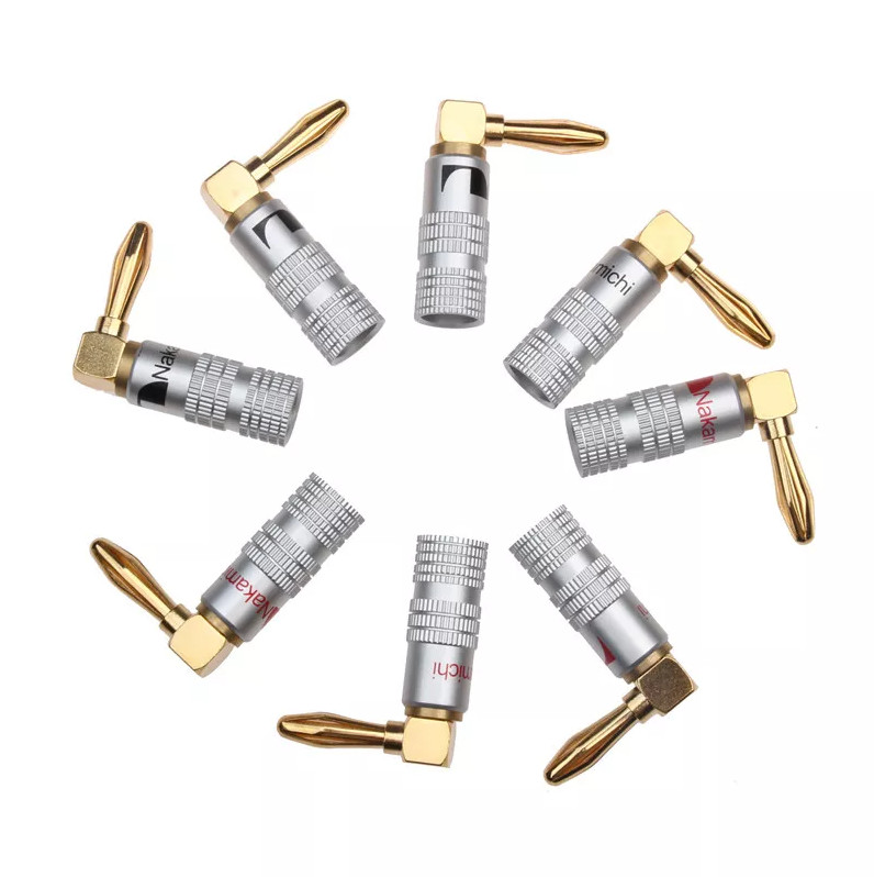 Hexie Right Angle Nakamichi Banana Plugs Jack Silver Color Multiscene