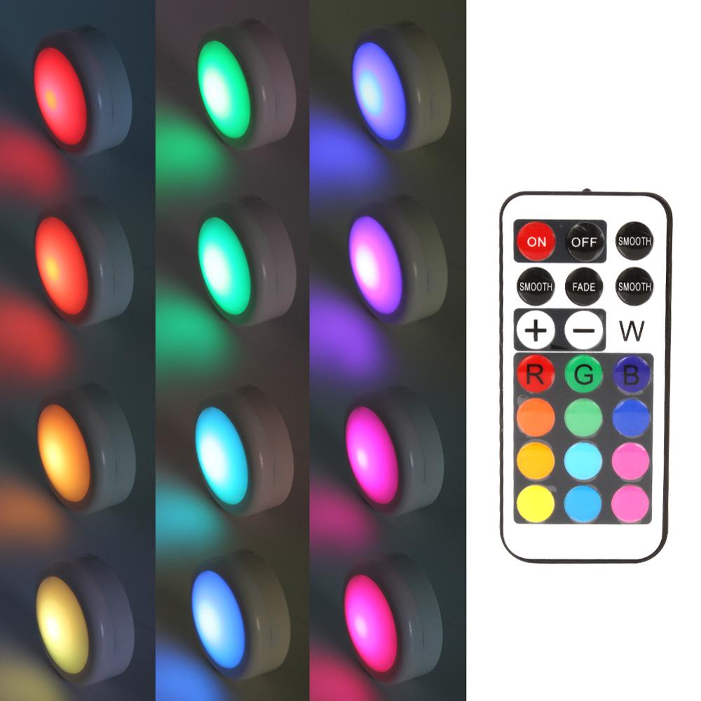 LED Puck Light Under Cabinet Lighting RGB Dimmable Touch 12 Colors Wireless Battery Powered Cupboard Wardrobe Night Lamp