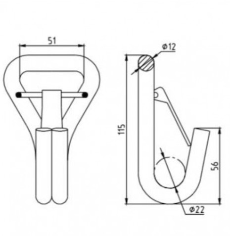 2200lb 1 Tonne 1 Inch Double J Hook Straps Stainless Steel
