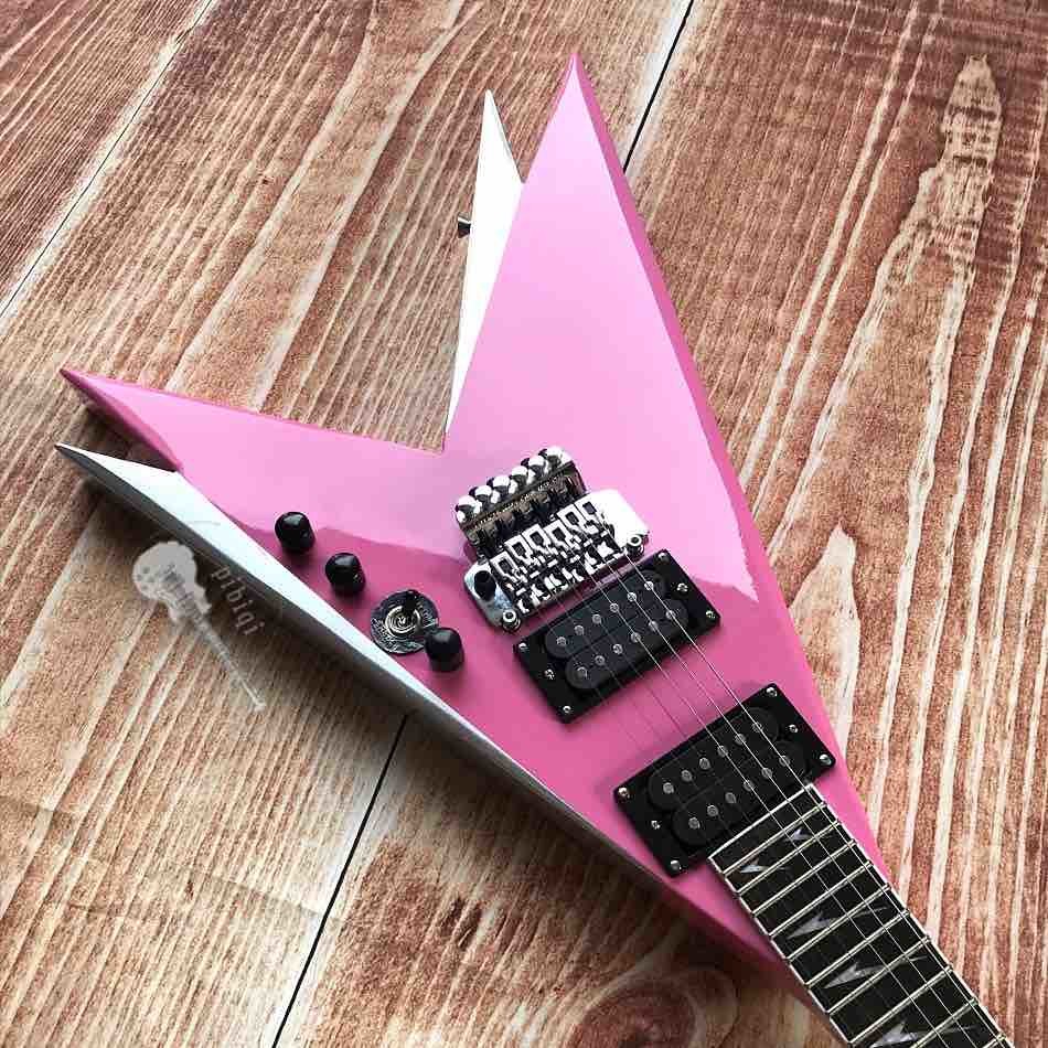 Custom Electric Guitar 2020 New Vibrato System Pink and Metallic Silver Customizable Logo Shape