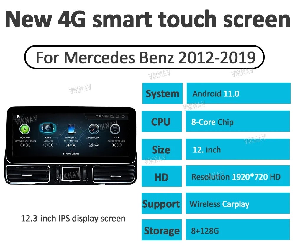 For 2012-2019 Benz GLE GLS GL ML W166 X166 12.3 Inch Stereo 128G Navigation GPS Multimedia Player Wireless Carplay 4G