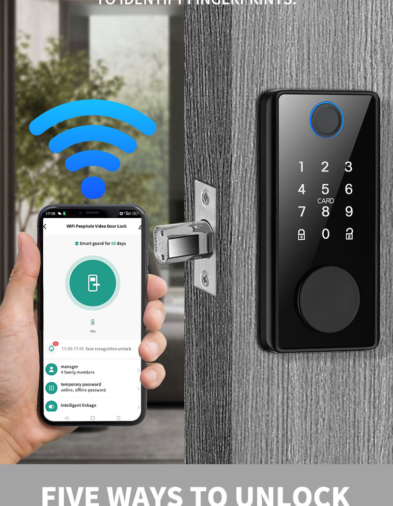 Fingerprint Deadbolt Door Lock High Security Biometric Password Unlock Smartphone Remote Control Access