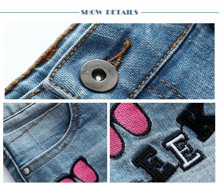 Summer Teen Girl Jean Shorts With Pockets , Mid Waist Girls Stretch Denim Shorts