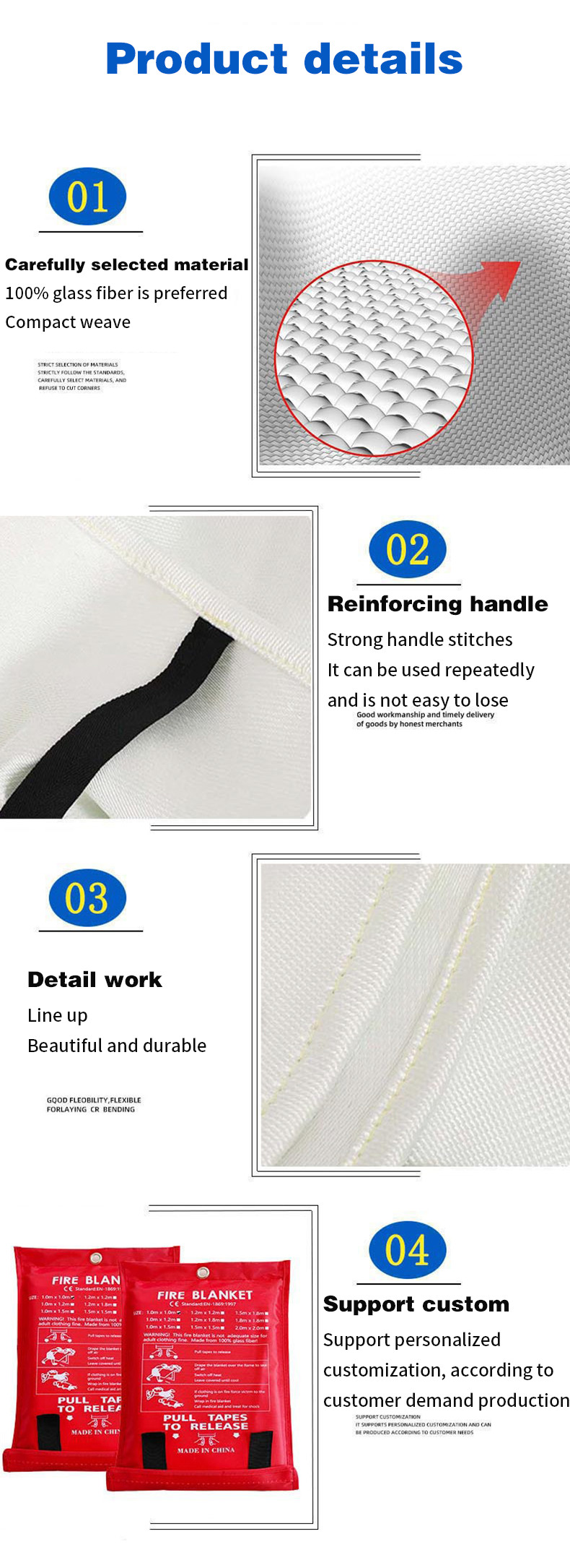 Hotel Kitchen Fire Blanket with 0.4 MM 0.8 MM Thickness and Flame Retardant Silicone Cloth