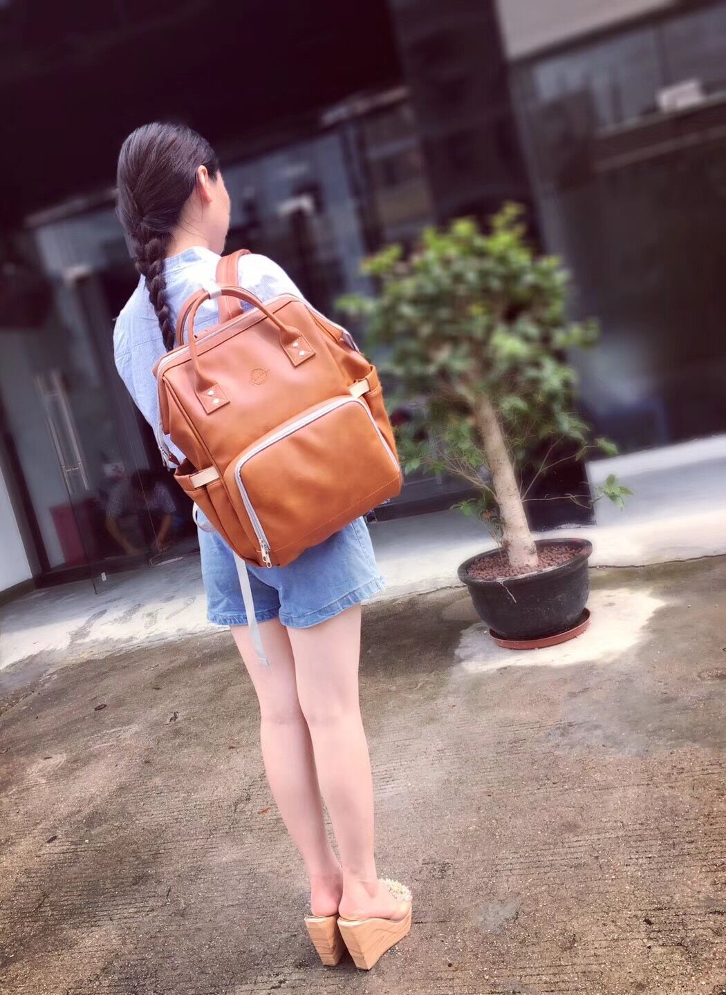 Brown PU Leather Baby Bag Backpack , Unisex Maternity Diaper Bags For Mom And Dad