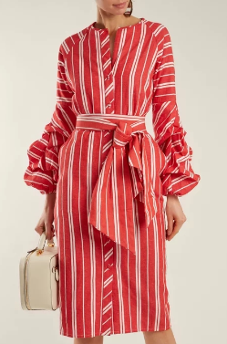 2018 Women Clothes Gathered Bell Sleeves Striped Midi Design Fashion Dresses For Women 2018