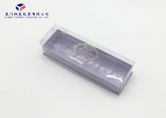 Macaroon Custom Plastic Box Packaging Rectangle PET Cover / Hard Paper Base