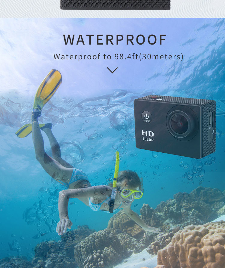 90 Degree 30fps Sports Cam HD 720p Waterproof 30m 200mah Action