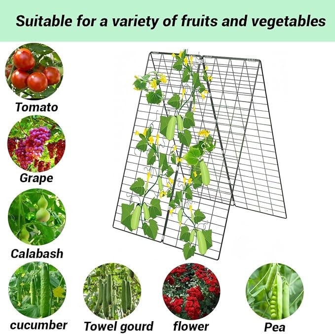 34" X 48" Foldable Cucumber Trellis With Garden Stakes And Zip Ties Plant Support
