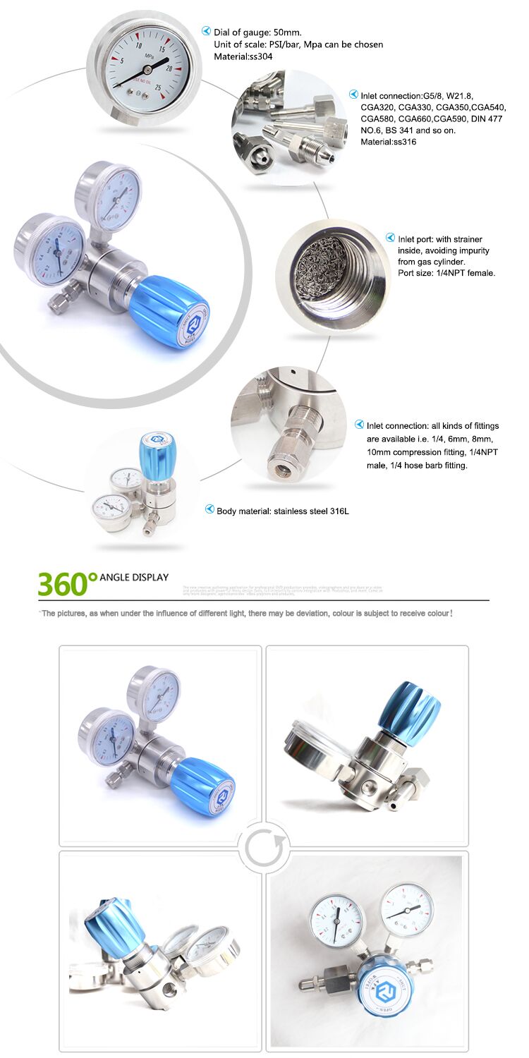 CO2 High Pressure Air Regulator With Gauge For High Purity Gas One Stage
