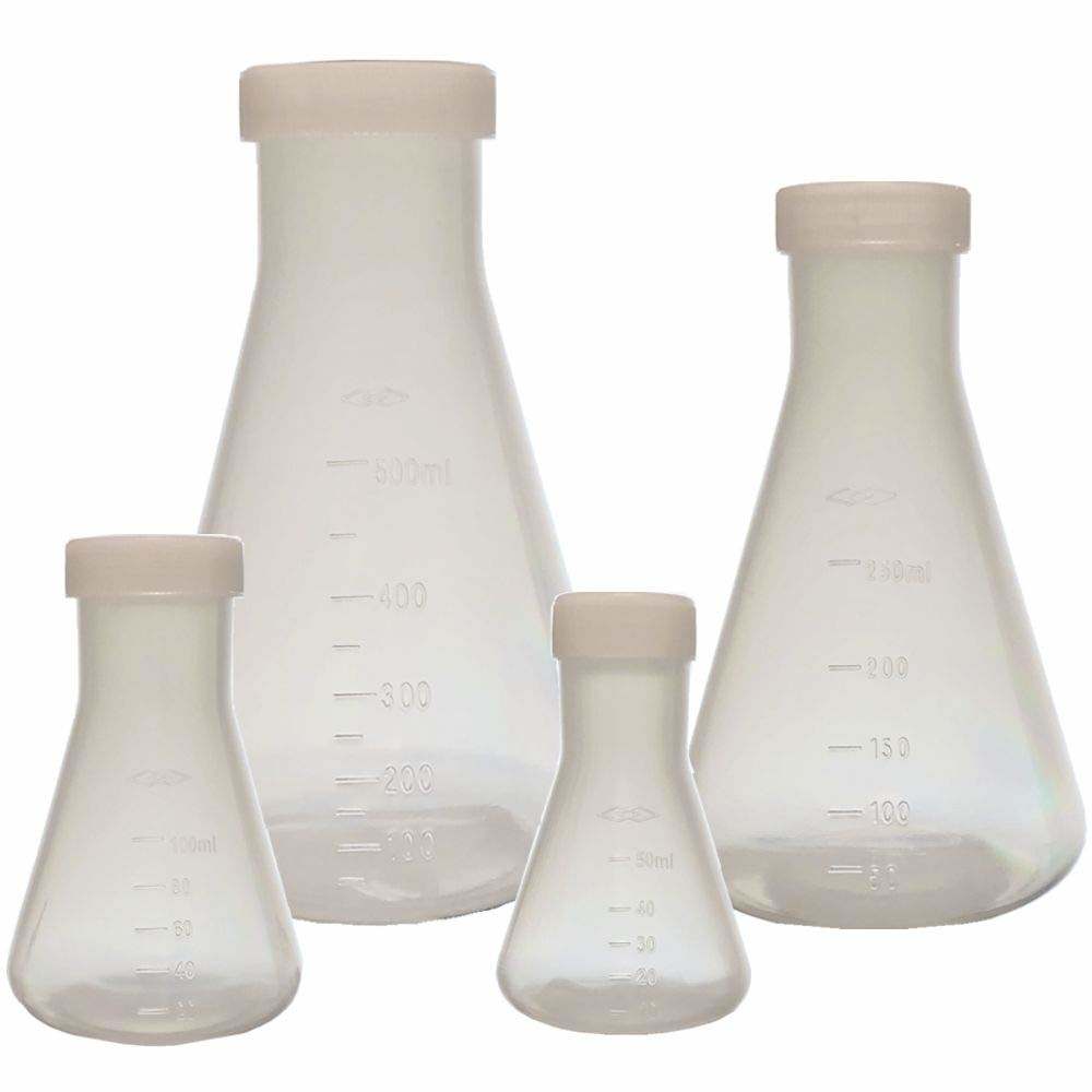 1000ml Plastic Erlenmeyer Flask With Screw Caps, 2 Pack Narrow Mouth Conical Flask For Laboratory, Clear