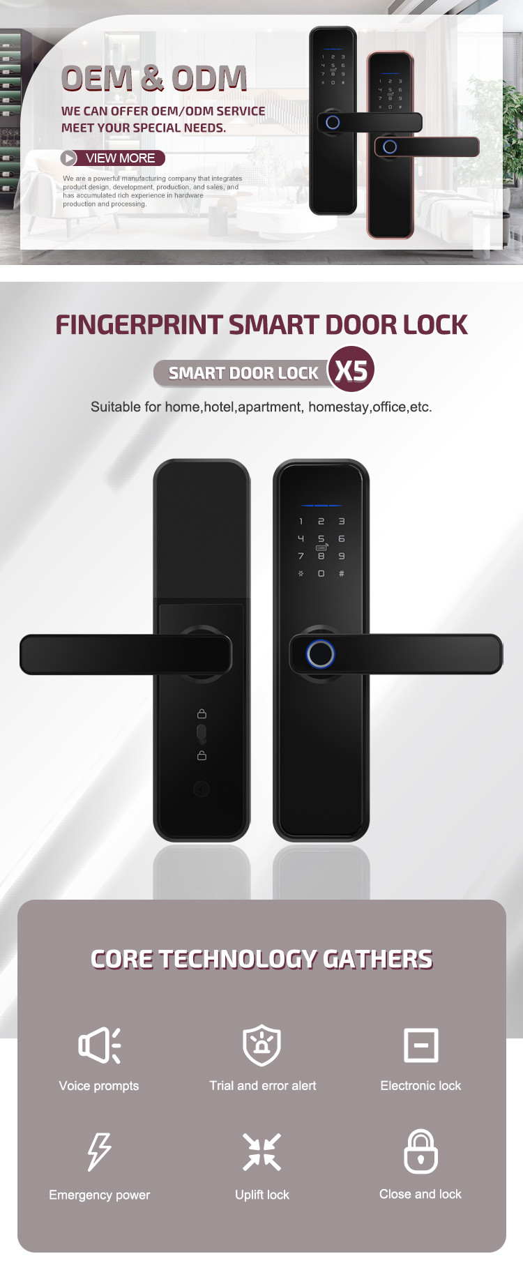 Fingerprint Cylinder Smart Wifi Door Lock Double Tuya Access Wifi Fingerprint Door Lock