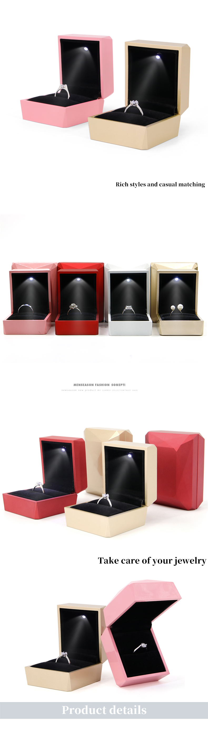 Custom Logo PU Plastic Gold Jewelry Packaging Box with LED Light Jewelry Package