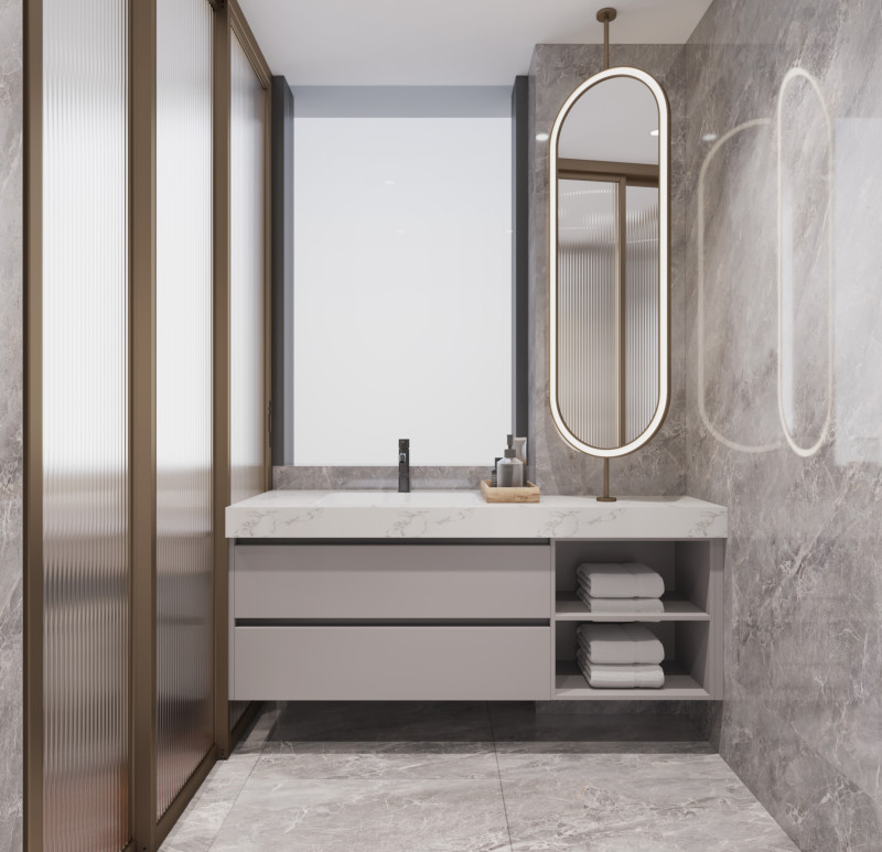 Moisture Proof Commercial Bathroom Sink Cabinets With Adjustable Oval Mirror