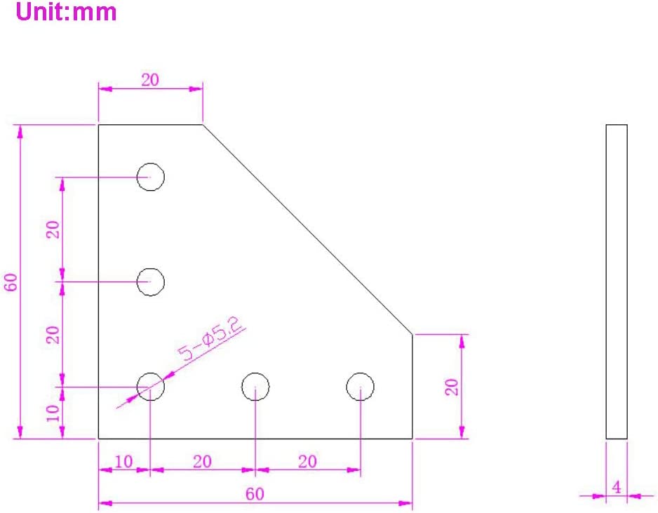Black Anodized 90 Degree Corner Bracket Plate for 20 x 20mm Aluminum Extrusion Profile