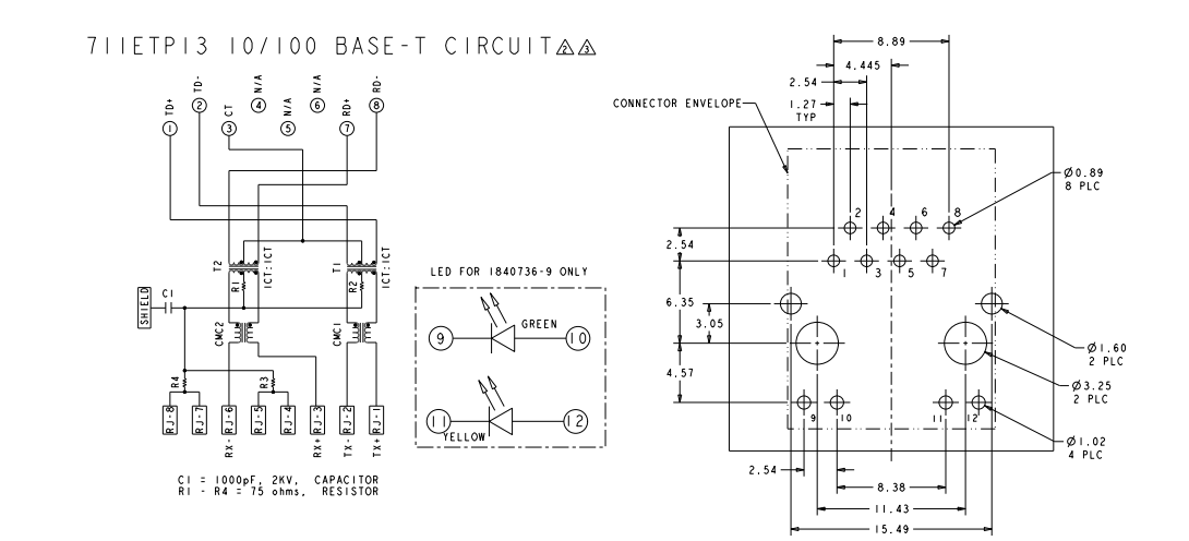 1840736-9 Verticle RJ45 Connector with LED