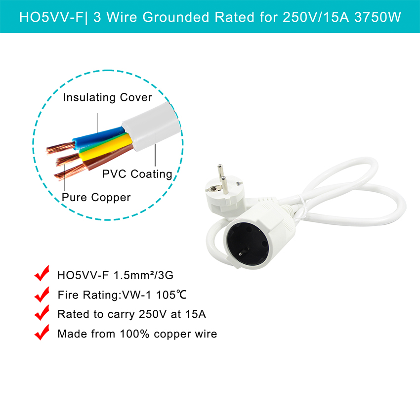 European CEE 3G1.5mm2 AC Power Cord Extension Lead Cable for Industrial Applications