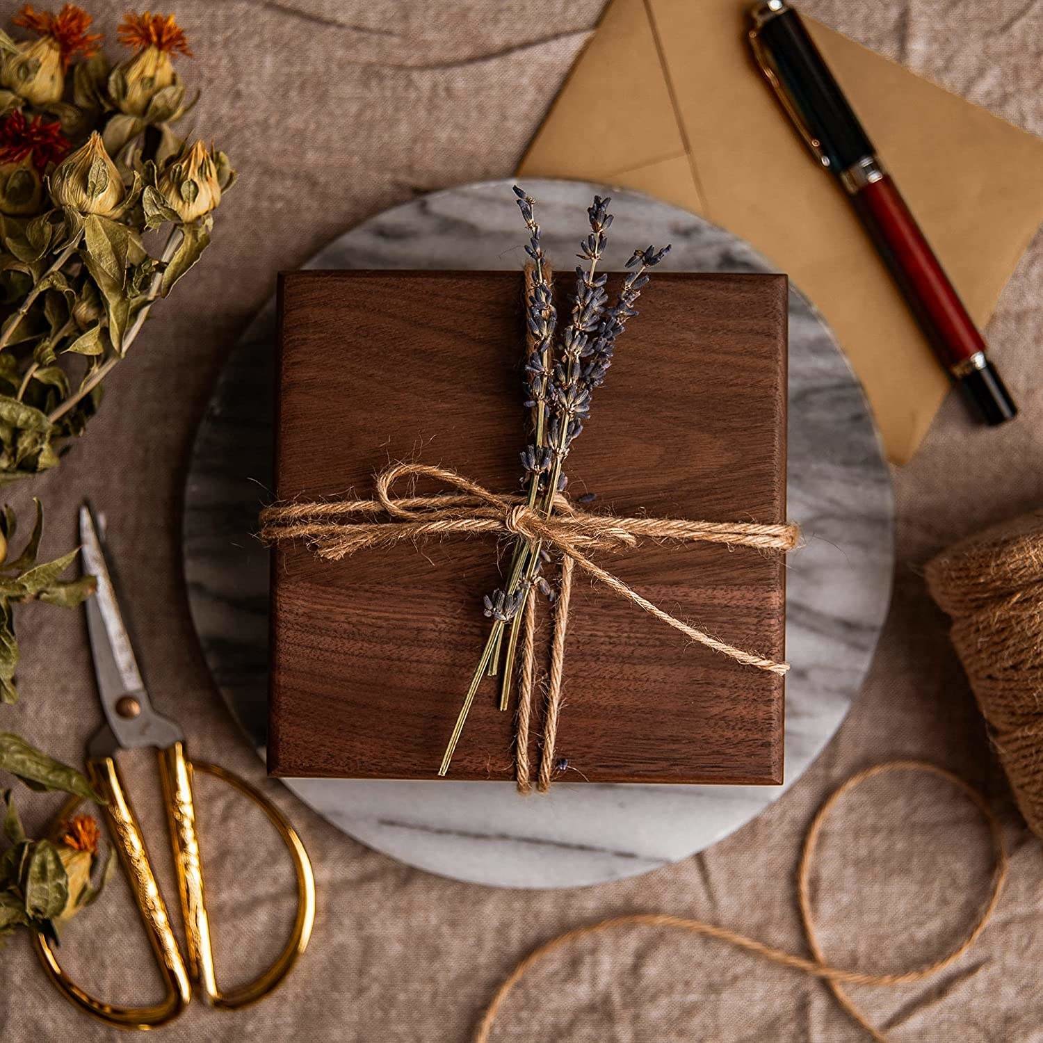 5.1inch Personalised Walnut Wood Jewelry Box Square Wooden Box With Magnetic Lid