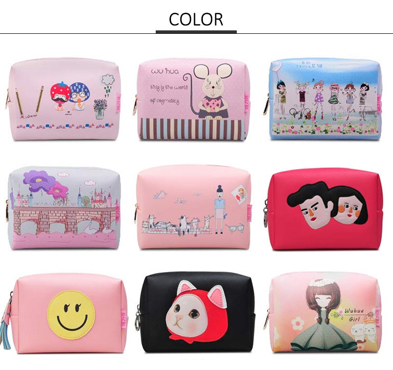 Custom Printed Leather Red Cartoon Travel PU Makeup Bag