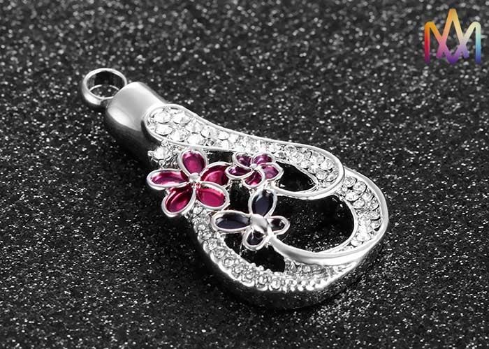 Copper Material Flower Pattern Cremation Urn Necklace Charms