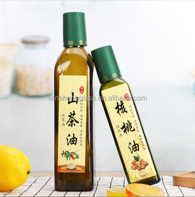 Green Glass Round Olive Oil Bottle With Lid Olive Oil Bottle with Logo Customization