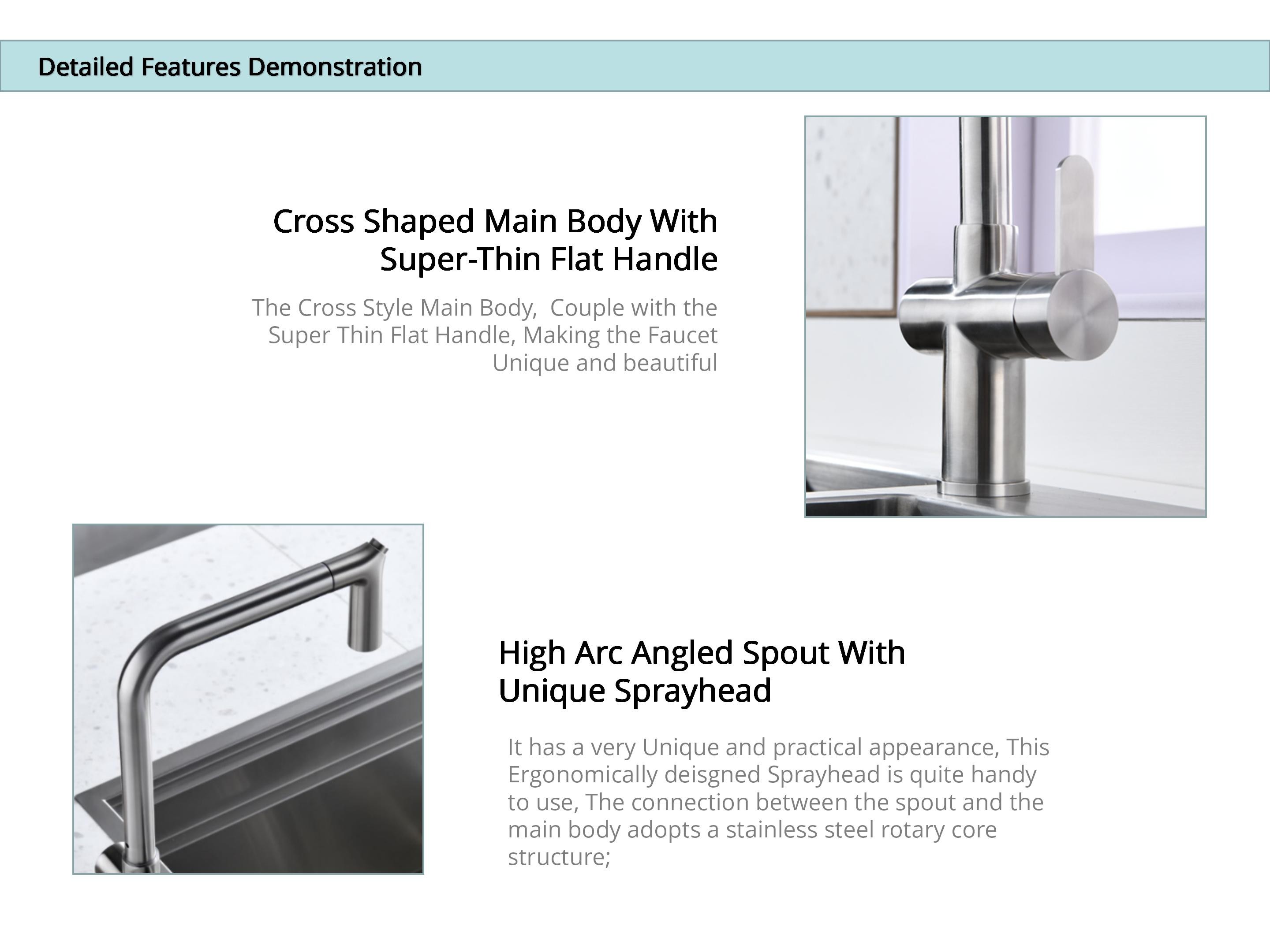 Angled Spout Single Lever Pull Down Kitchen Faucet Pull Out Two Function Sprayer OEM