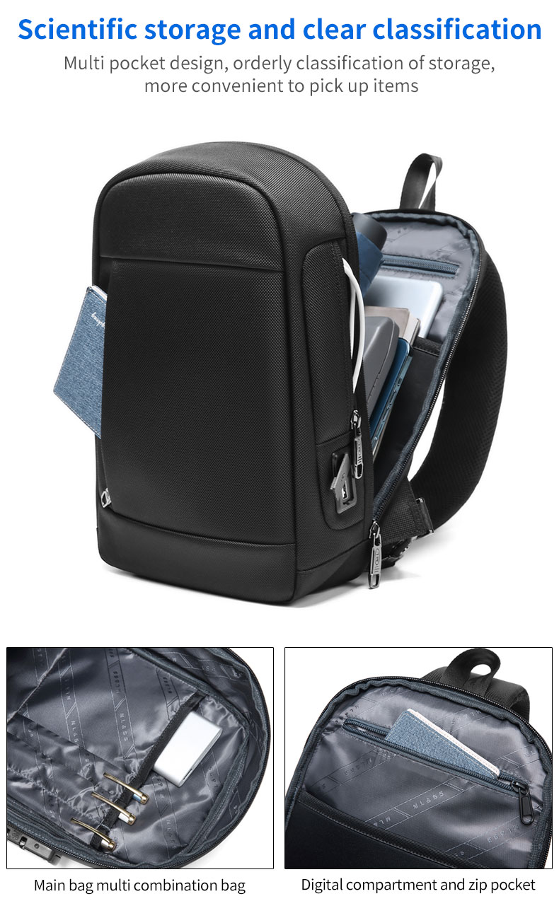 Factory wholesale custom logo business multifunctional waterproof anti theft sling bag men's chest bag