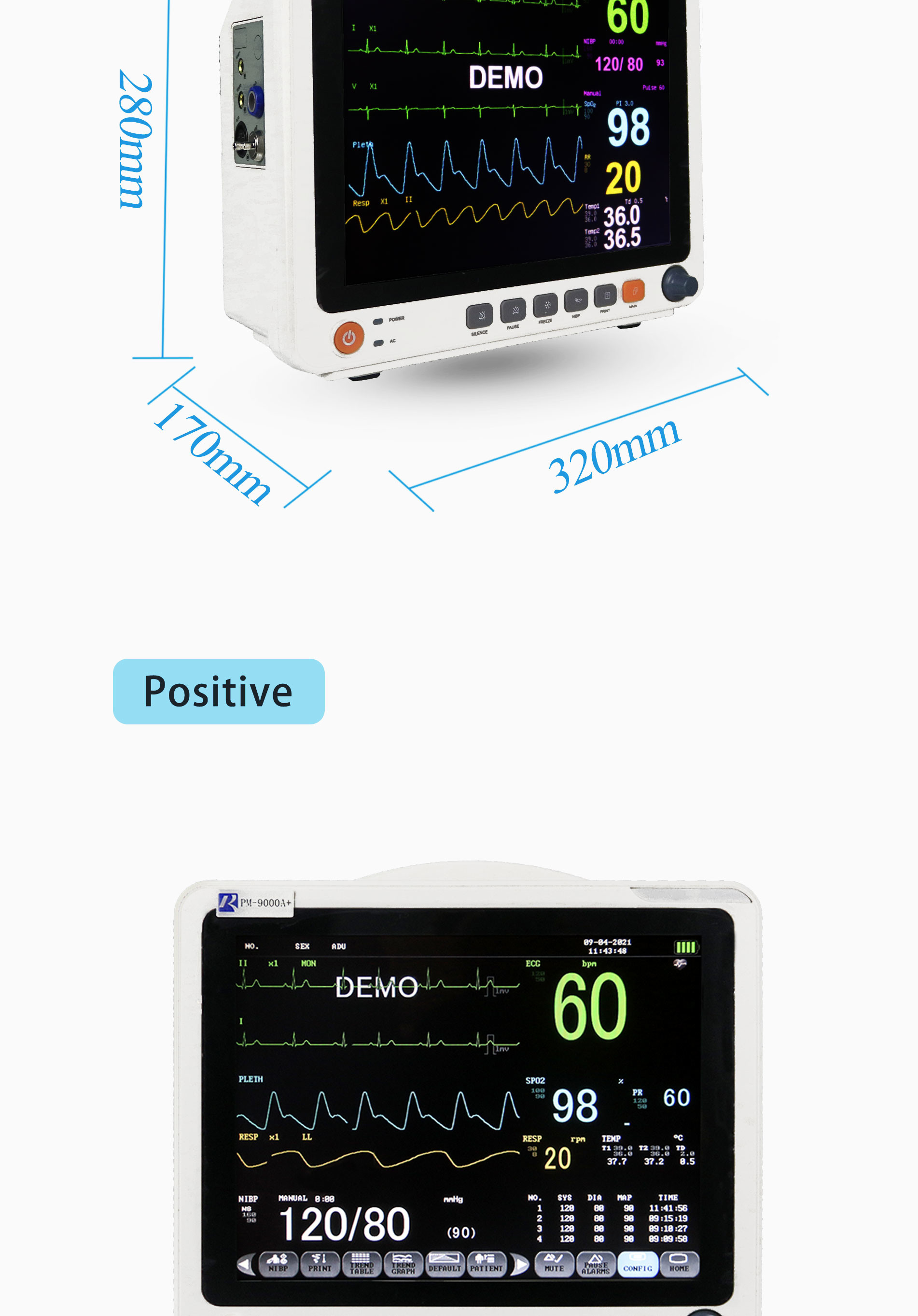12.1 Inch Lcd Screen 6 Parameters Patient Monitor With Mobile Optional Touch Screen