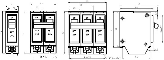 Overload Protection Plug In 10KA 75A MCB Circuit Breaker