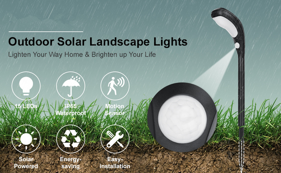 2 Modes 750mAH Super Bright Solar Landscape Lights / 6000-7000K Solar Lawn Spotlight
