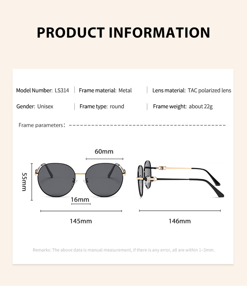 Outdoor Sunscreen Round Polarized Uv 400 Sunglasses Metal Frame