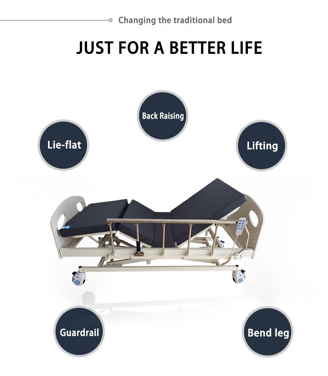 Adjustable Geriatric Care Bed with Leg-Lifting Device for Hospitals