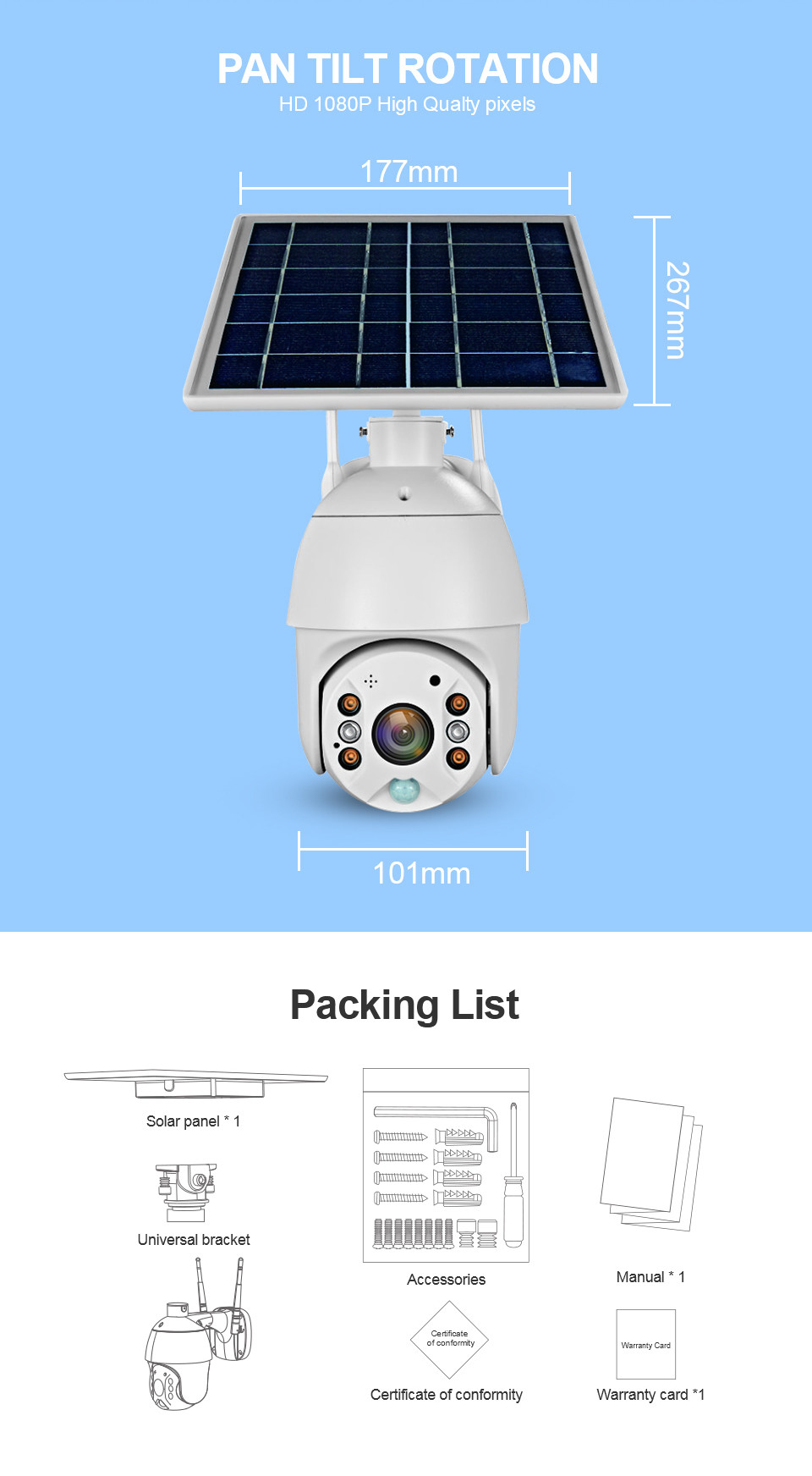2.5 inch waterproof IP66 lower poer consuption 1080P 2MP outdoor 4G WIFI PTZ speed dome solar security system