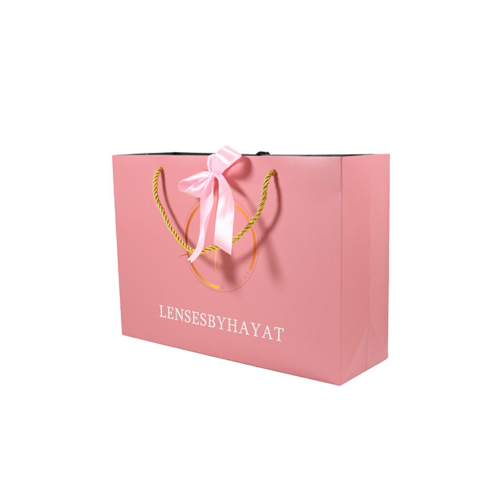 Glossy Lamination Shoes Clothing Paper Bags 250gam Coated Pink Kraft Bags
