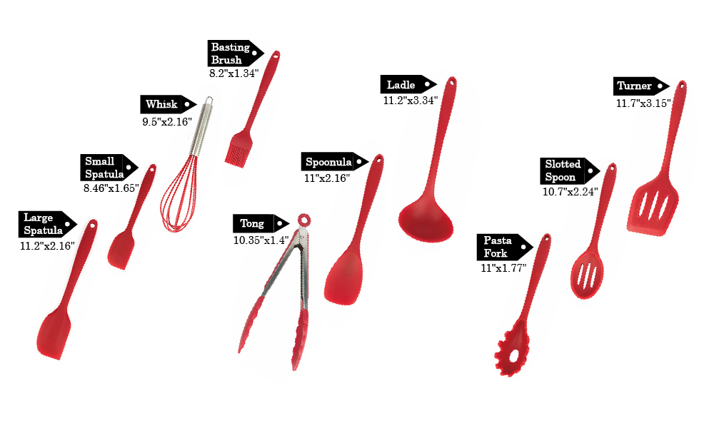 BPA Free Non Stick Cooking Baking 10 Pieces Set Silicone Kitchen Utensils Set