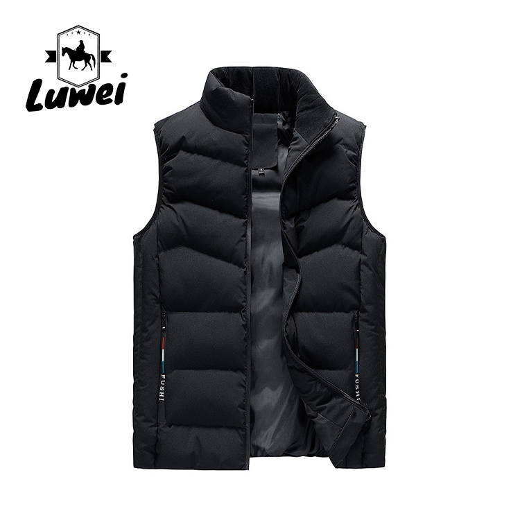 Customized Design Solid Warm Outwear Zip Sleeveless Utility Slim Cotton Quilted Waistcoat Men Plus Size Vest