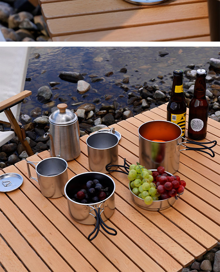 New Arrival 7 Pcs 304 Stainless Steel Camping Cookware Set Multi-person Soup Pot Set Outdoor Cooking Pot Set For Hiking