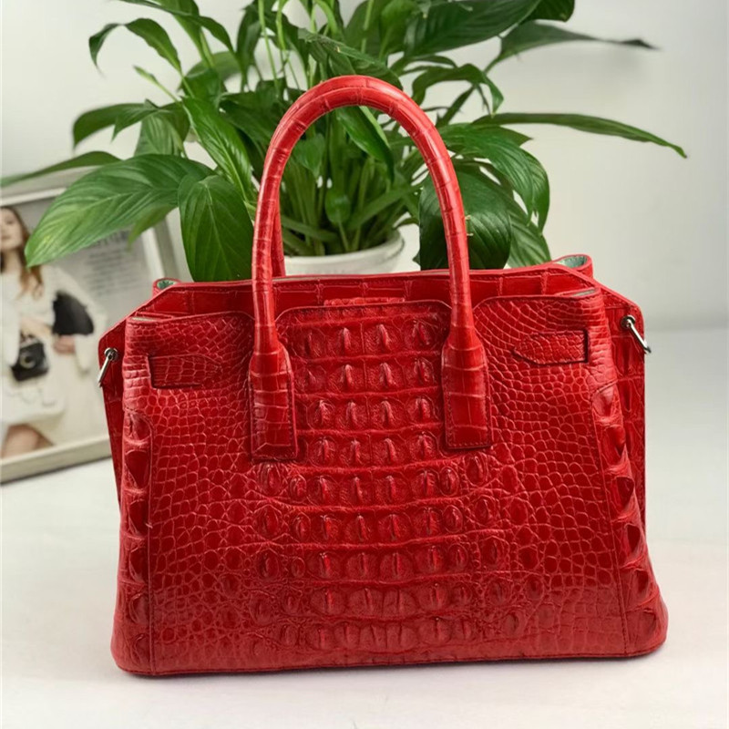 Authentic Crocodile Leather Women Top-handle Handbag Female Large Shoulder Bag Genuine Alligator Skin OL Lady Work Purse