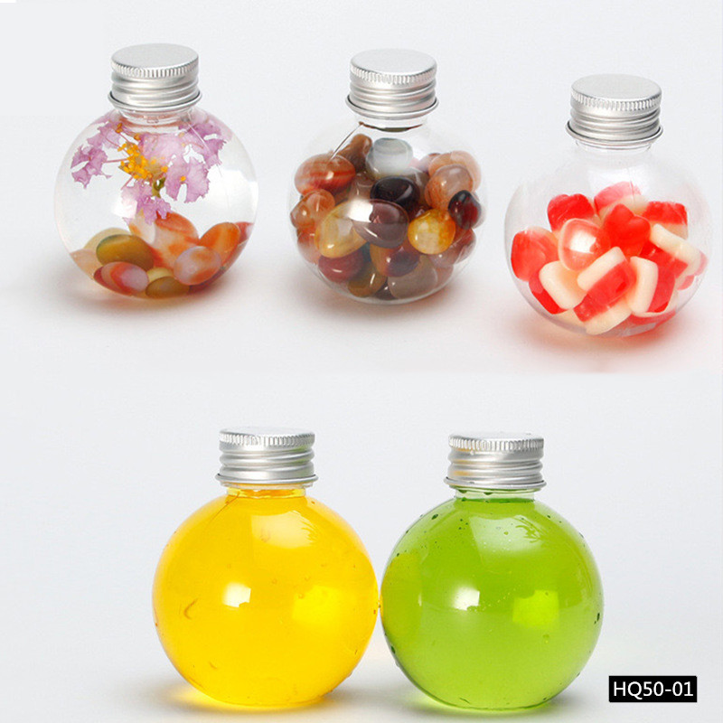 ODM Decorative Plastic Beverage Bottles 1.7oz Ball Shaped Plastic Bottles
