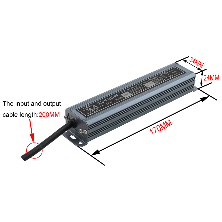 12v 20w waterproof power supply IP67 with coffee color LED transformer Adapter for LED Light