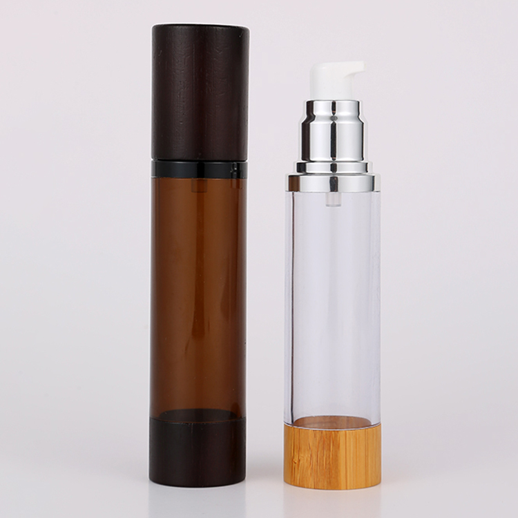 Collar Material AS Senior PAK Custom 15ml 30ml 50ml 80ml 100ml 120ml Serum Round Cylinder Cosmetic Wooden Bamboo Cream Airless Pump Bottle