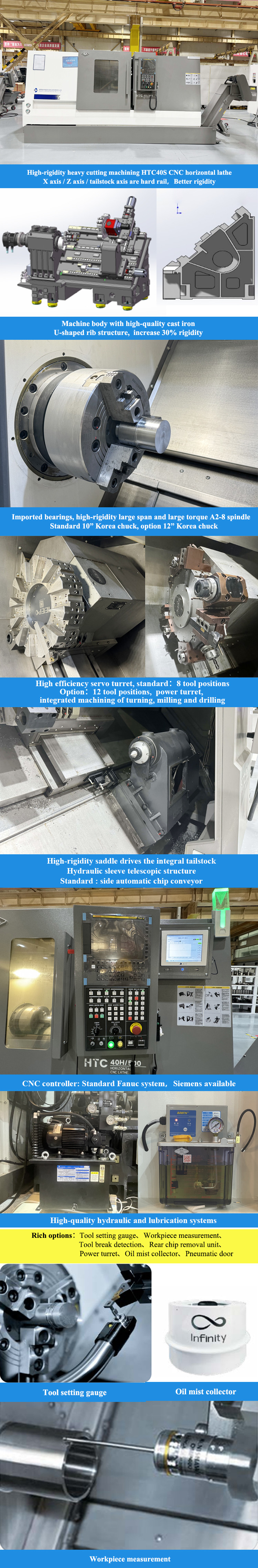 SMTCL Hard Rail CNC Lathe HTC40S High Rigidity Large Span A2-8 Spindle Speed 4000r/min Slant Bed CNC Lathe